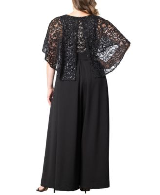 Plus Size Alluring Sequins Lace Formal Jumpsuit