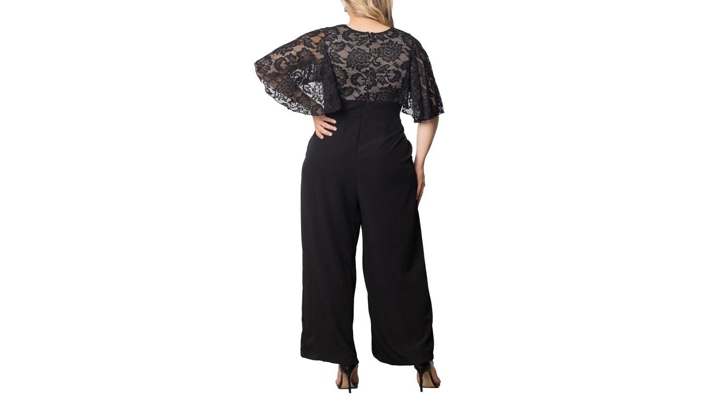 Женский комбинезон Kiyonna Plus Size Alluring Sequins Lace Formal Jumpsuit, цвет: Чёрный телесный — фото 2