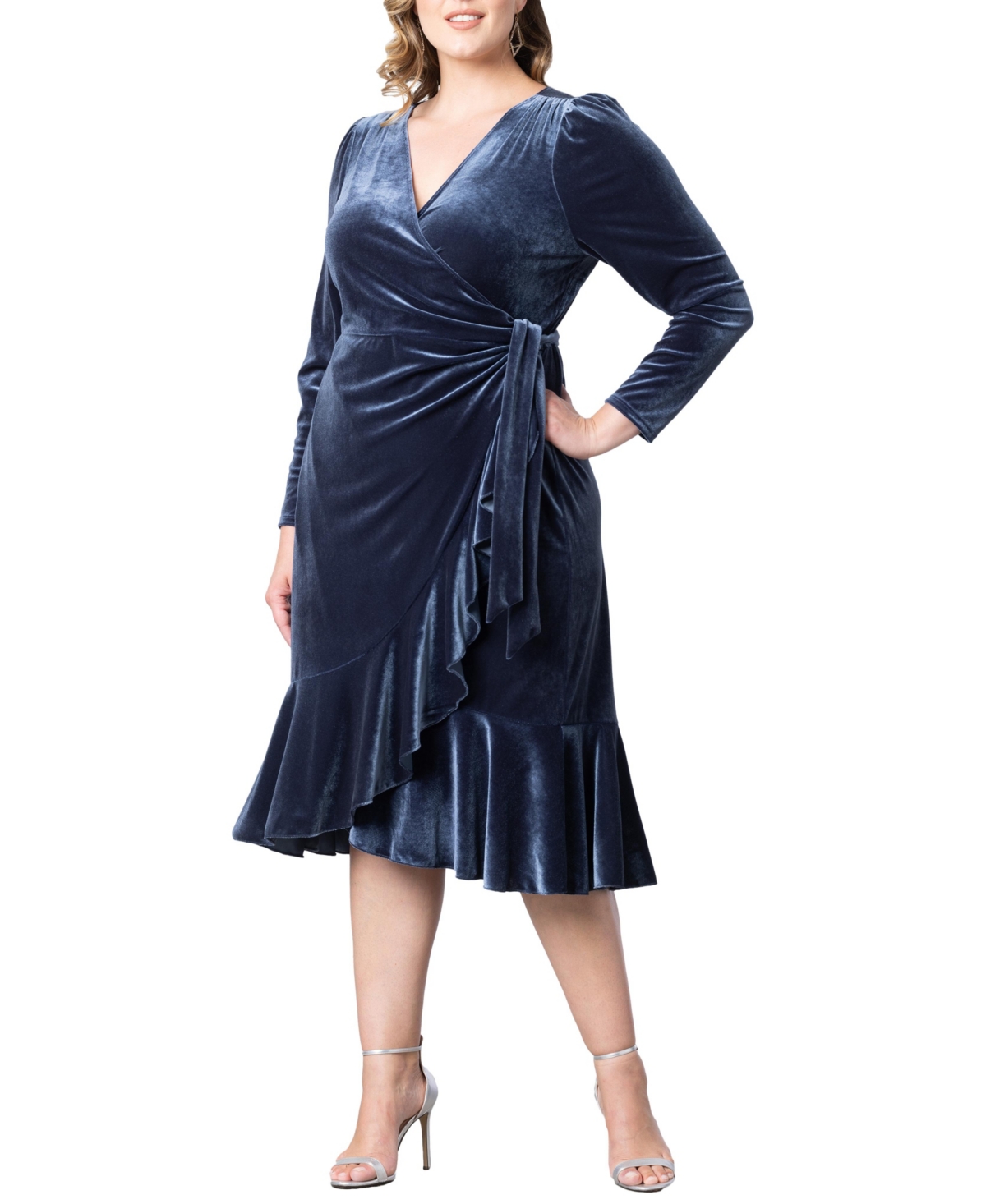 Women's Plus Size Viola Velvet Long Sleeve Wrap Dress - Silver frost
