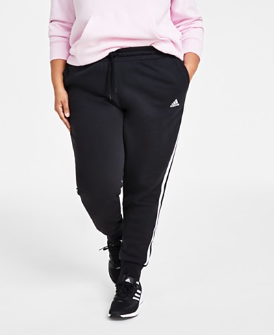 adidas Plus Size Essentials 3-Stripe Fleece Joggers - Macy's