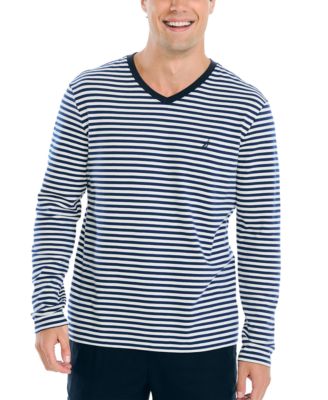 Nautica - Men's V-Neck Striped Long Sleeve T-Shirt
