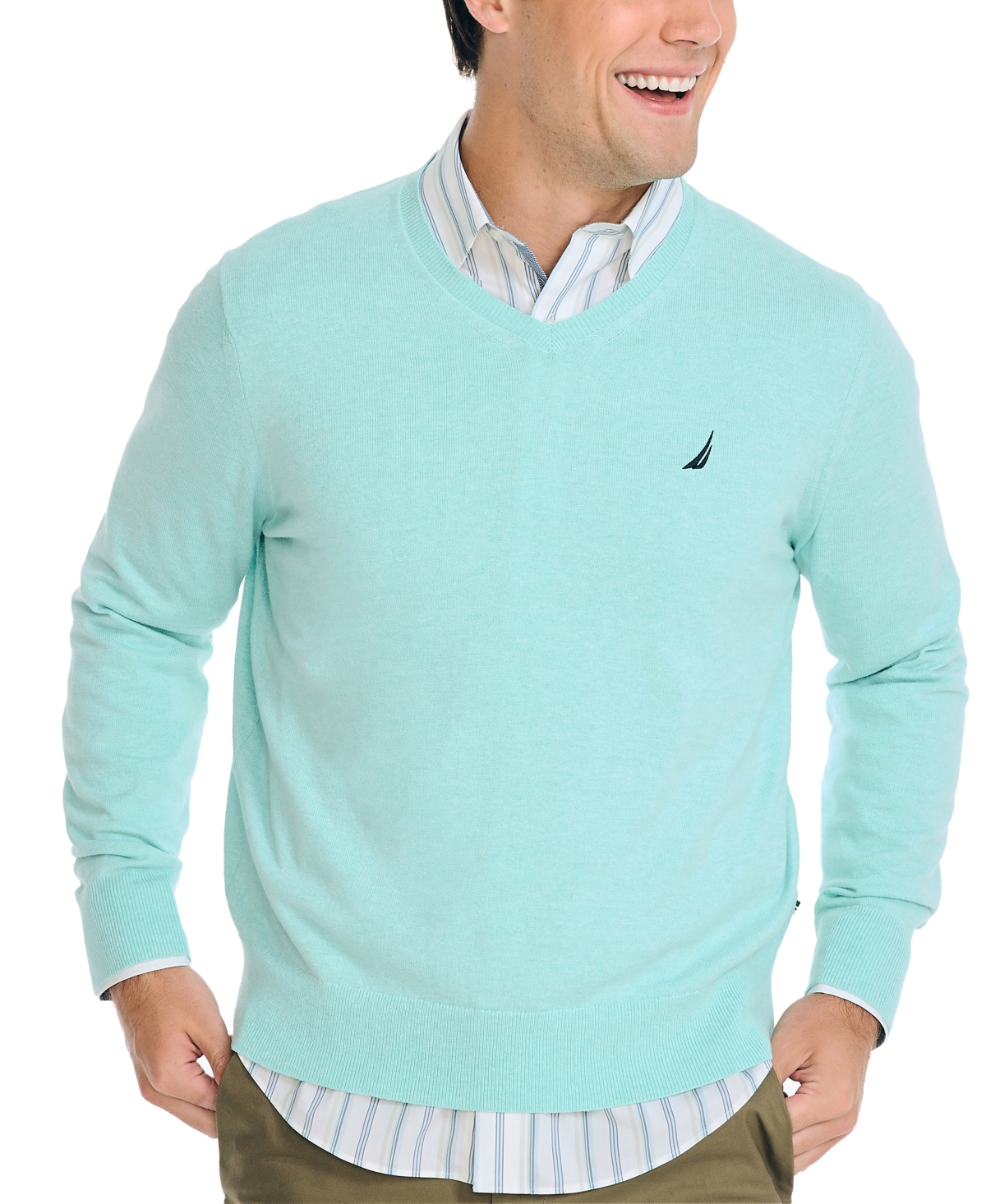 Nautica Men's Navtech Performance Classic-fit Soft V-neck Sweater In Mint Jade Heather