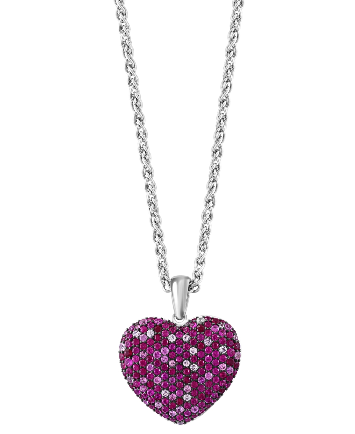 Effy Collection Effy Ruby (2 Ct. T.w.) & Pink Sapphire (1-7/8 Ct. T.w.) Ombre Heart Cluster 18" Pendant Necklace In In Sterling Silver