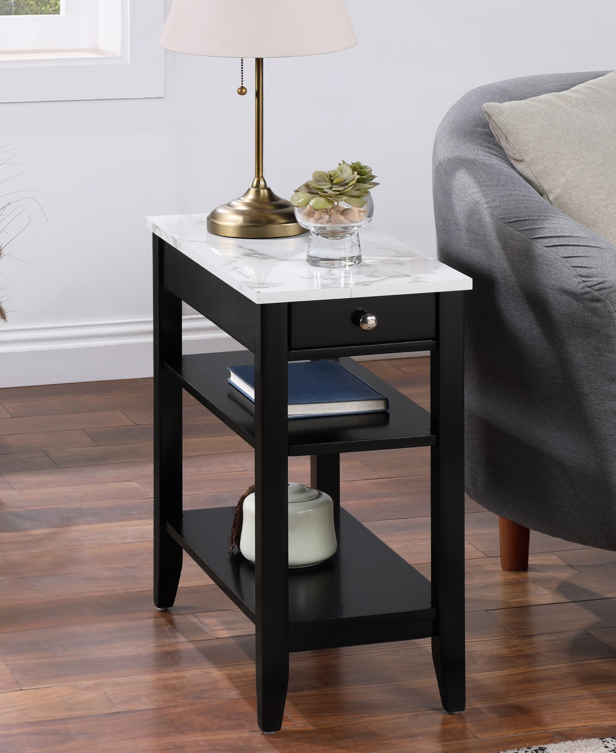Shop Convenience Concepts 23.5" Mdf Ah 1 Drawer Chairside End Table In White Faux Marble,black