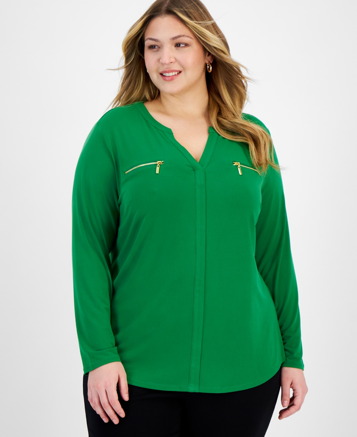 Inc International Concepts Plus Size Zip-pocket Top, Created For Macy's In Bright Pine
