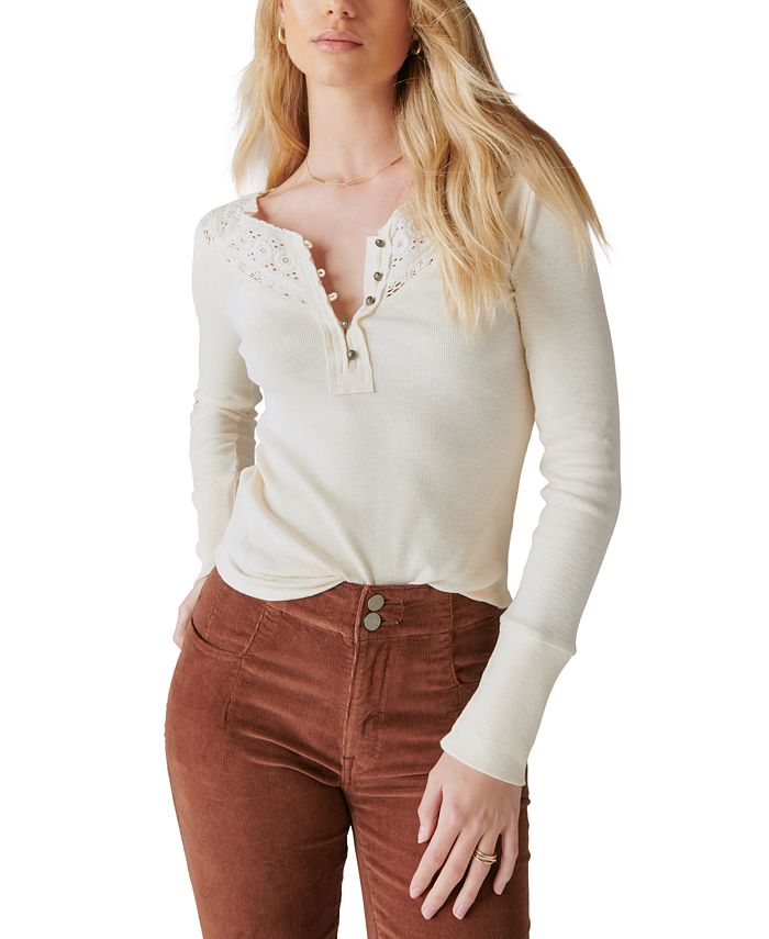 Lucky Brand NEW White Ivory Womens Size XS Henley Knit Top Blouse 