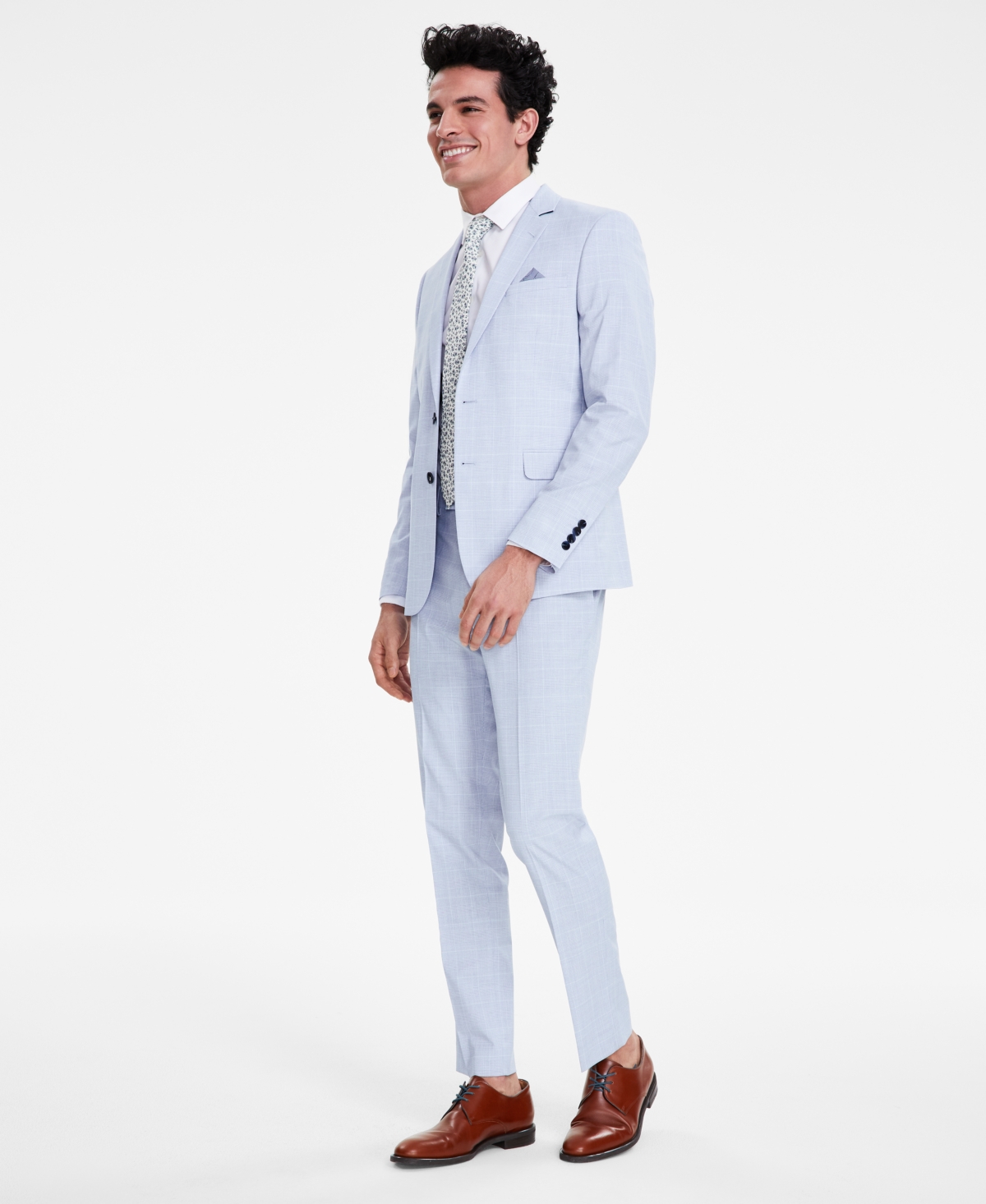 Shop Nick Graham Men's Slim Fit Stretch Suits In Light Blue Plaid