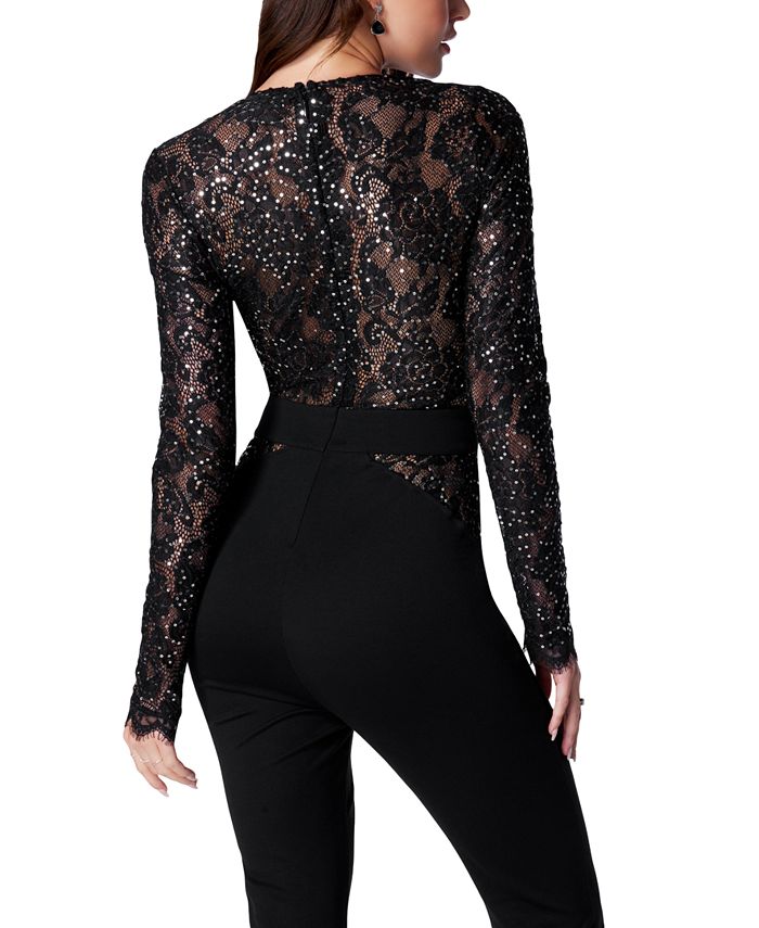 Bebe Sequined-Lace Straight-Leg Jumpsuit - Macy's