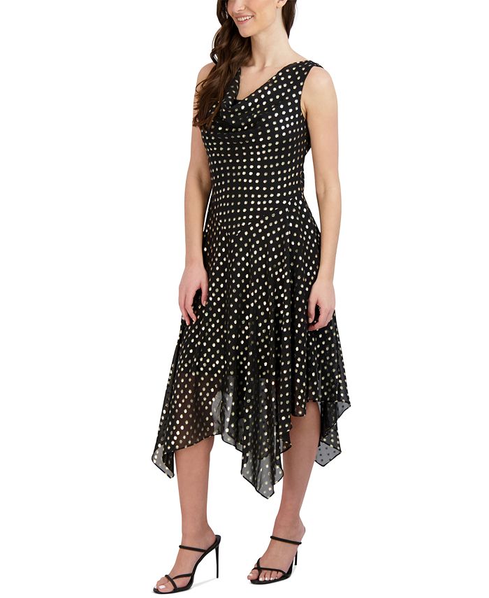 Robbie Bee Women's Clip-Dot Drape-Neck A-Line Dress - Macy's