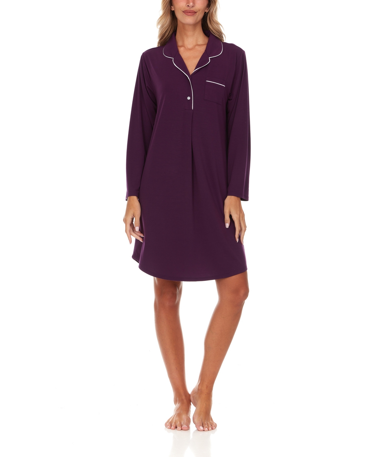 Women's Deborah Long Sleeve Notch Knit Sleepshirt Nightgown - Plum