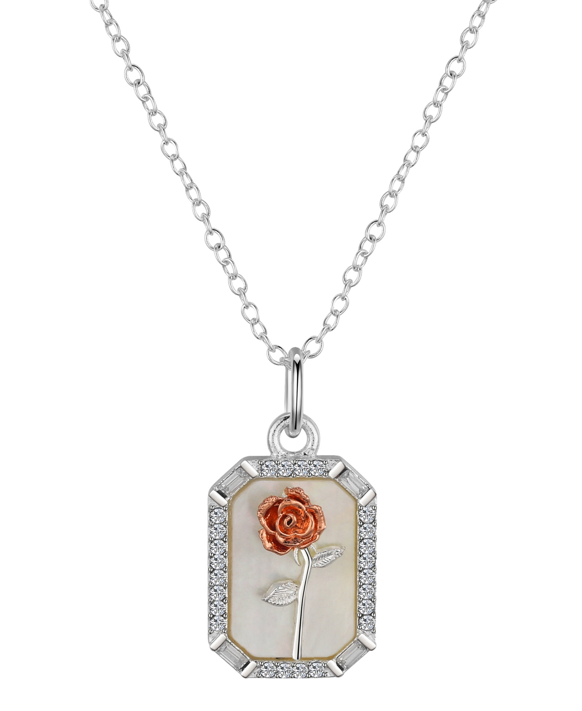 Disney Mother Of Pearl and Crystal Rose Gold Plated Belle Rose Necklace