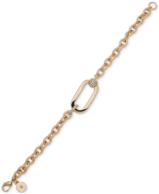 DKNY - Gold-Tone Crystal Pav&eacute; Large Center Link Flex Bracelet