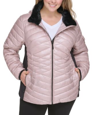 Plus Size Hooded Faux-Fur-Trim Quilted Jacket