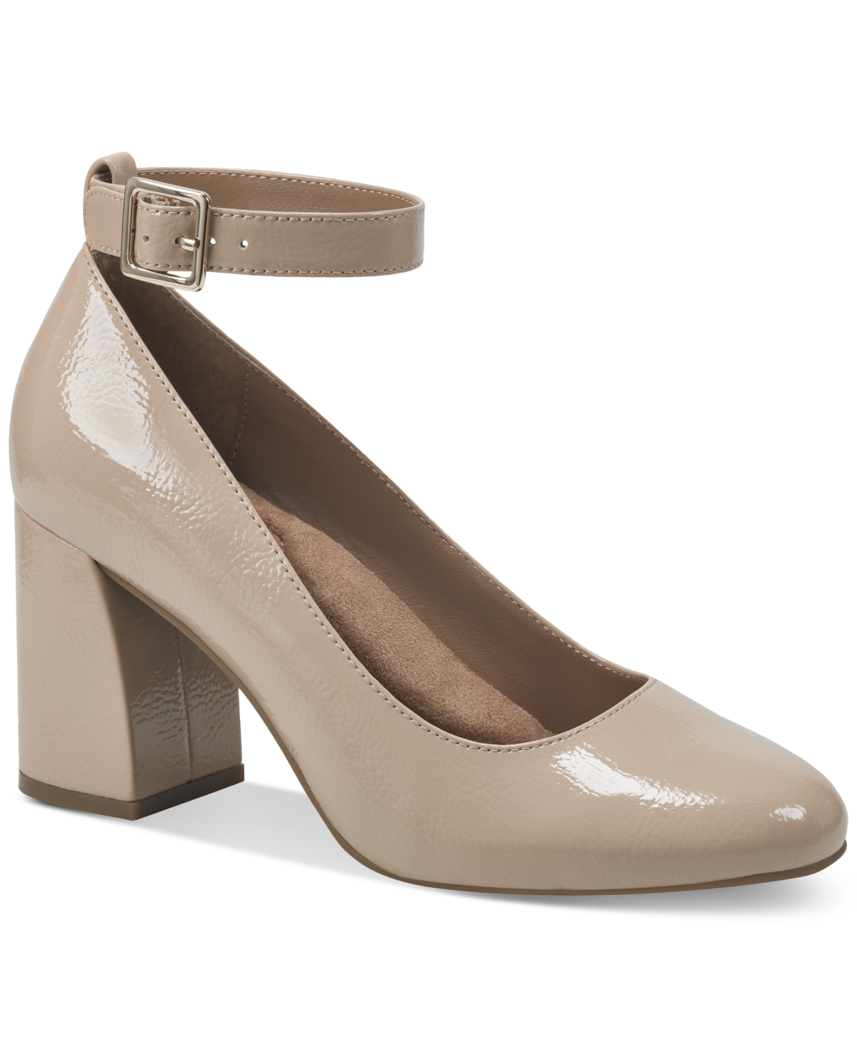 Women's Valentinaa Memory Foam Ankle Strap Block Heel Pumps, Created for Macy's - Nude Patent
