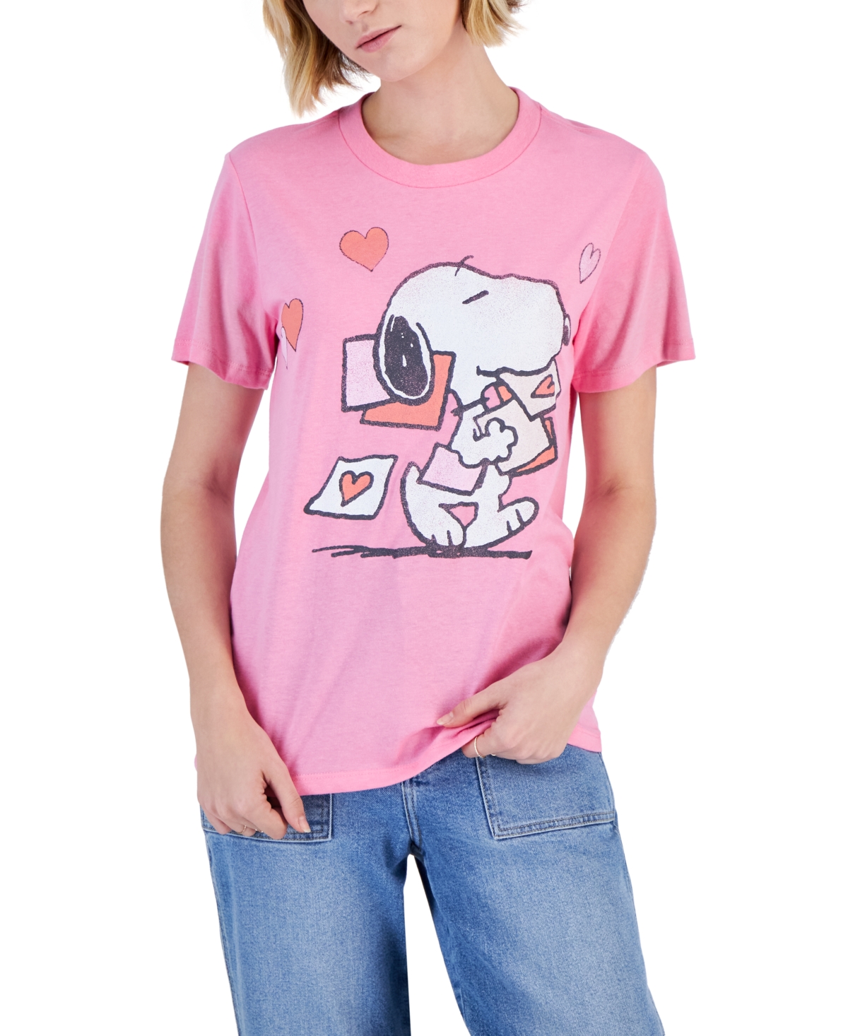 Grayson Threads, The Label Juniors' Snoopy Heart Graphic T-shirt In Pink