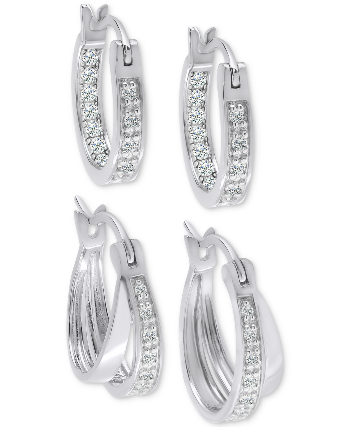 Macy's 2-pc. Set Diamond Double Row & In & Out Small Hoop Earrings (1/4 Ct. T.w.) In Sterling Silver