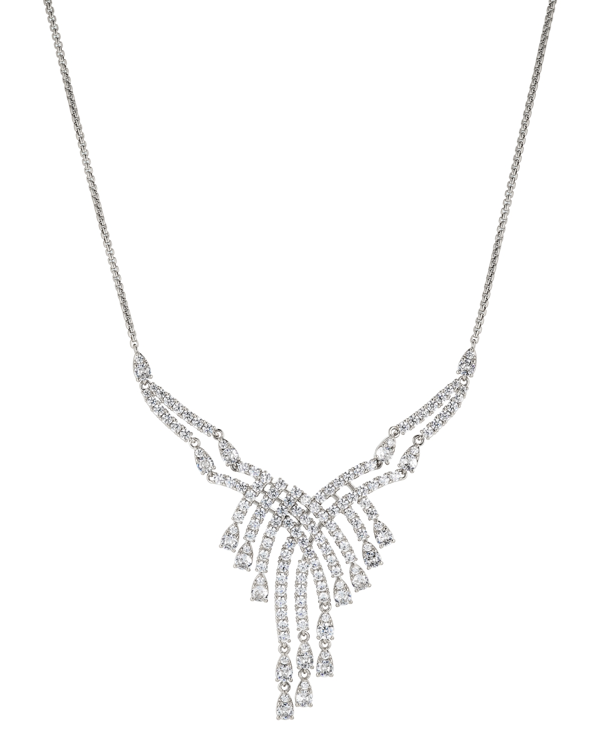 Silver-Tone Cubic Zirconia Bib Necklace, 16" + 2" extender, Created For Macy's - Silver