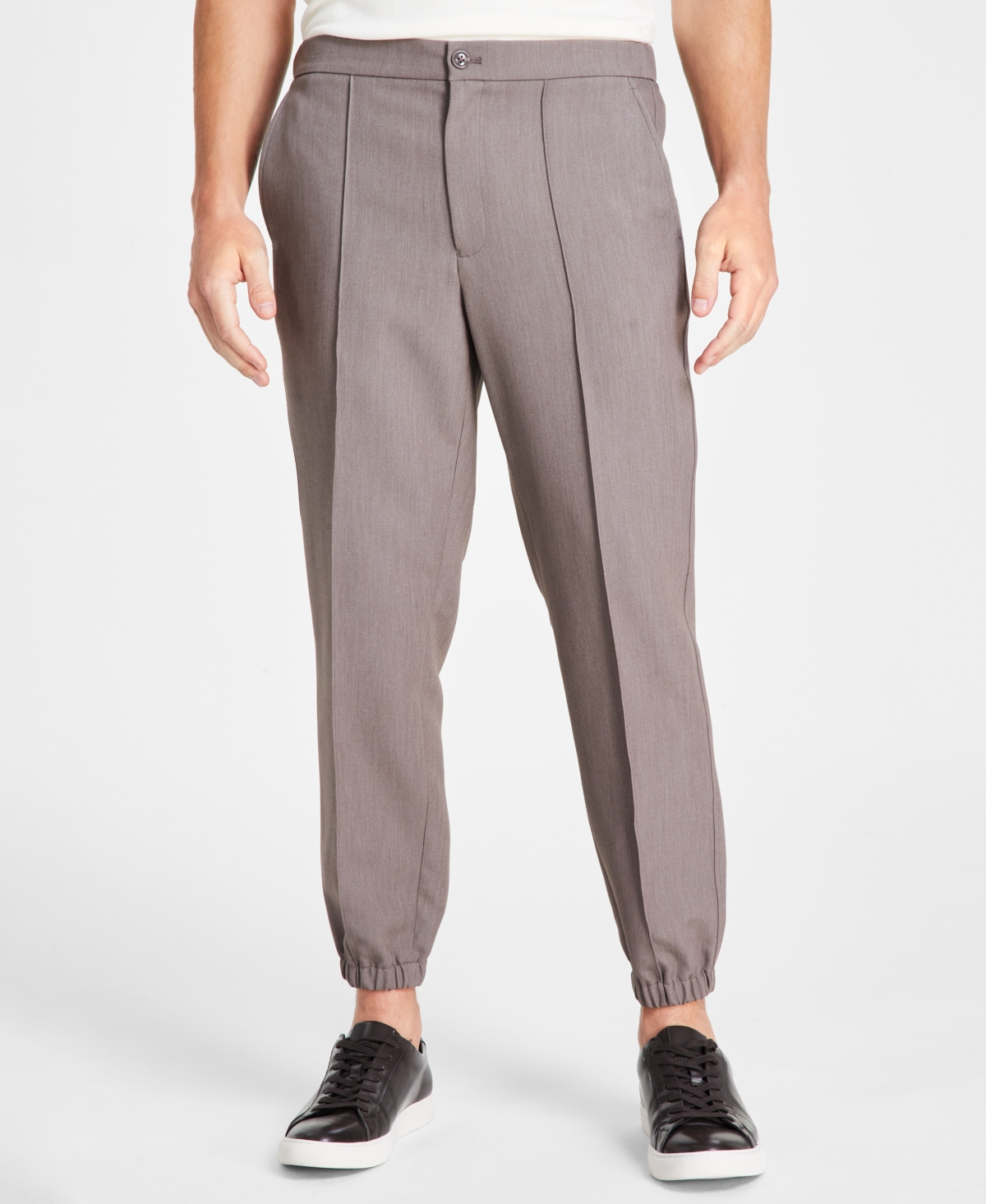 Alfani Men's Regular-fit Stretch Pleated Joggers, Created For Macy's In Bolgio Taupe Heather