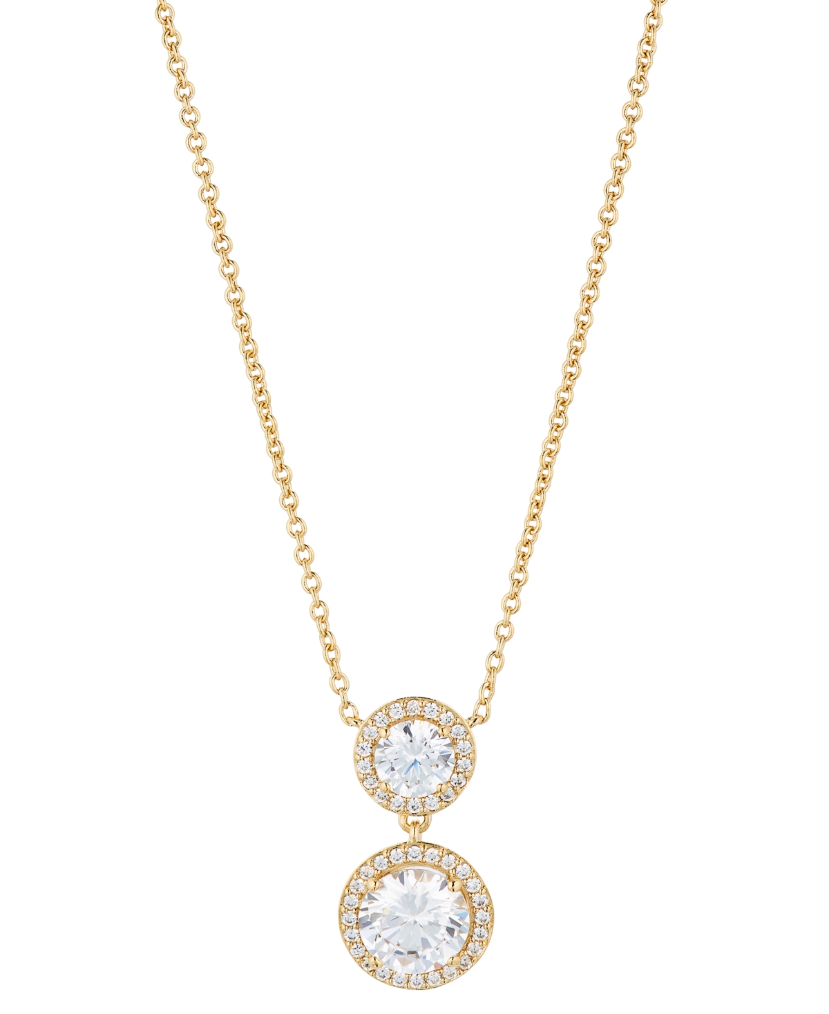 Gold-Tone Cubic Zirconia Round Halo Pendant Necklace, 16" + 2" extender, Created for Macy's - Gold