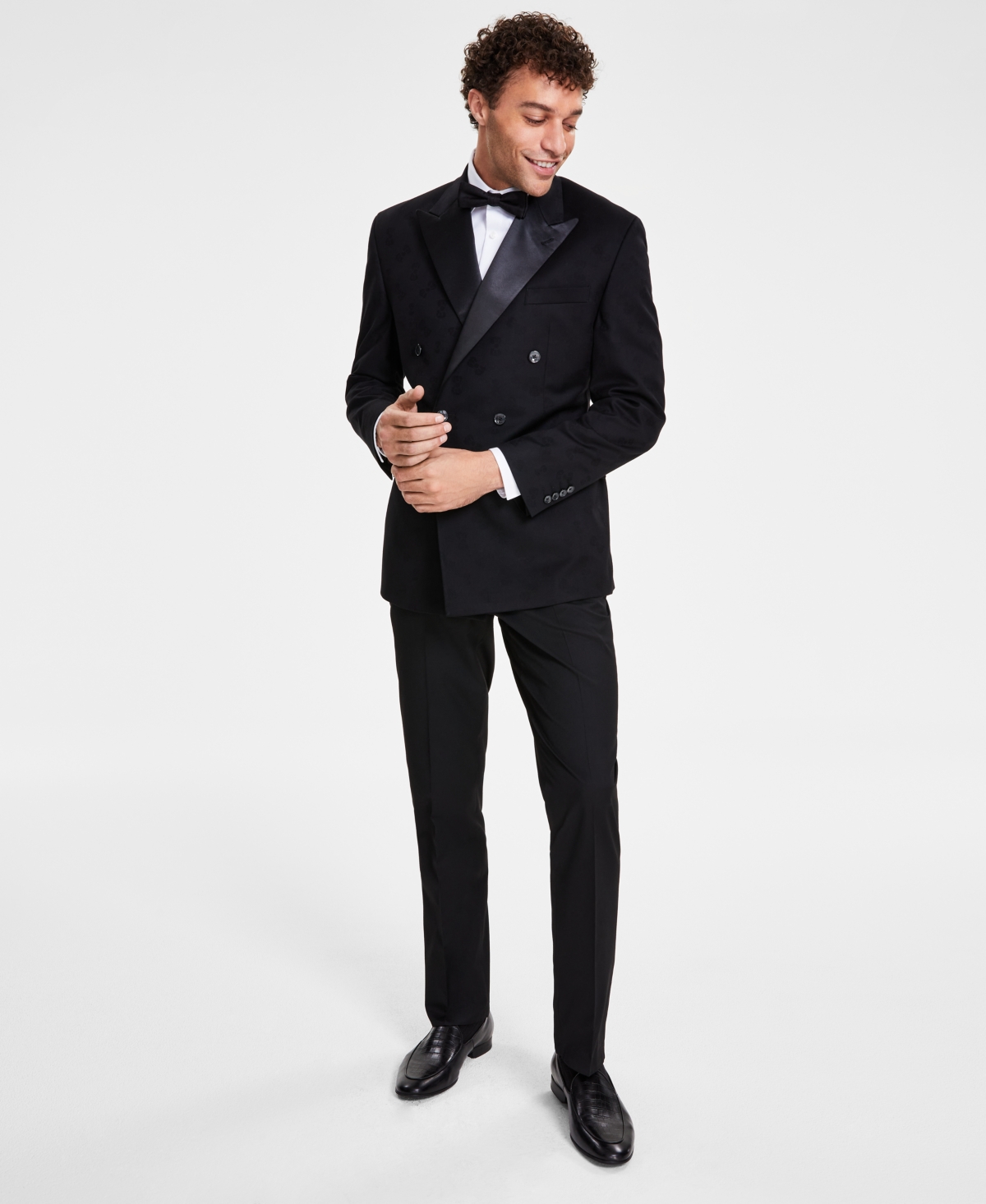Men's Classic-Fit Solid Double-Breasted Dinner Jacket - Black