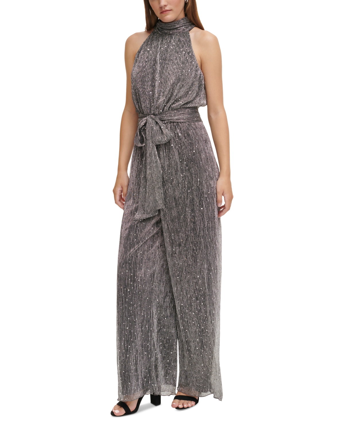 Eliza J Women's Metallic Tie-Waist Halter Jumpsuit