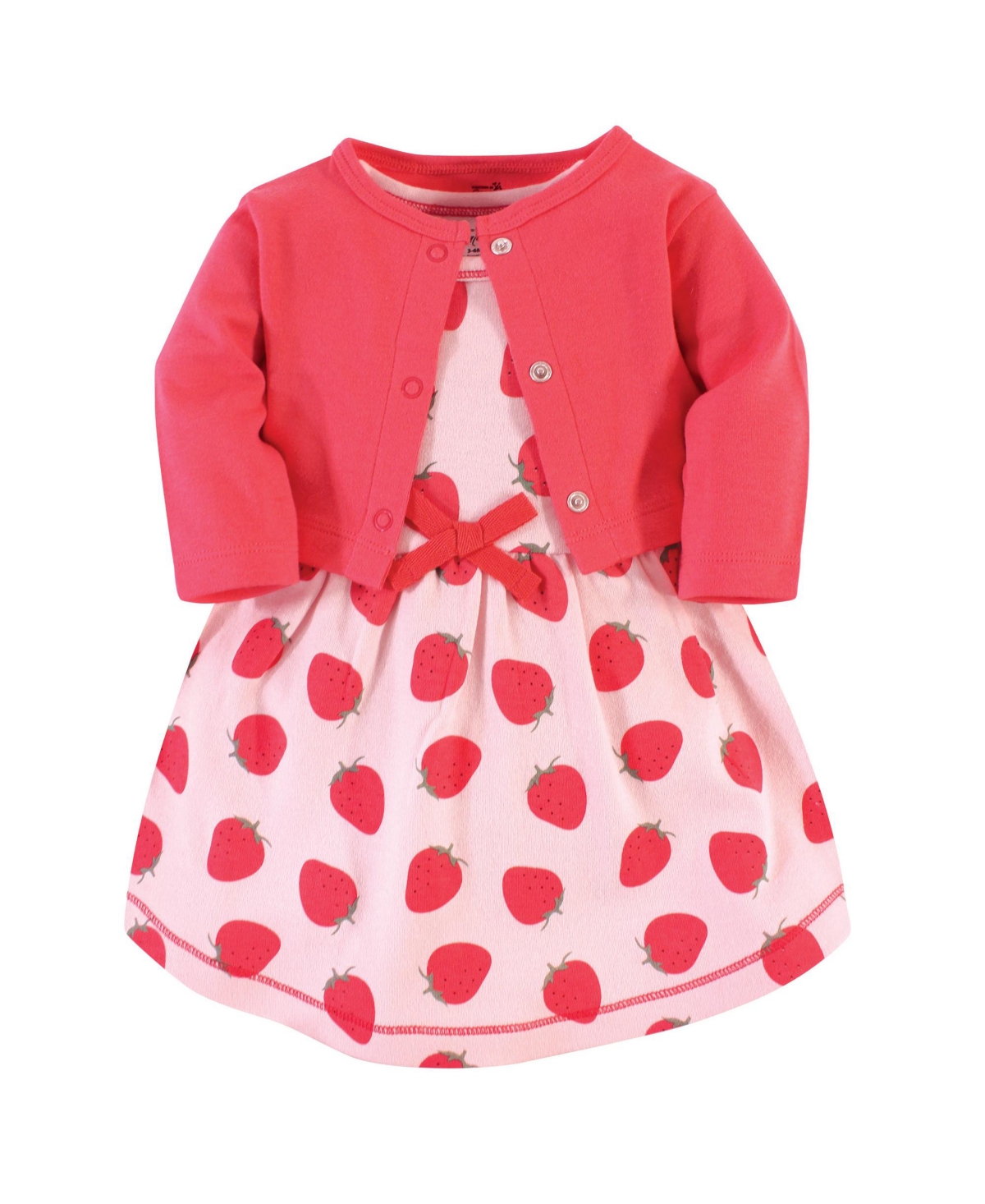 Touched by Nature Baby Girls Baby Organic Cotton Dress and Cardigan 2pc Set,- Strawberries