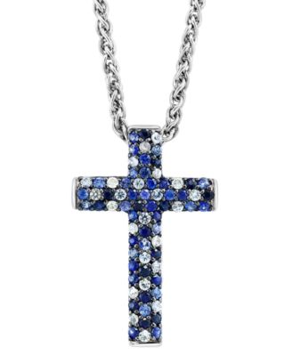 EFFY&reg; Sapphire Ombr&eacute; Cross 18" Pendant Necklace (2-1/2 ct. t.w.) in Sterling Silver