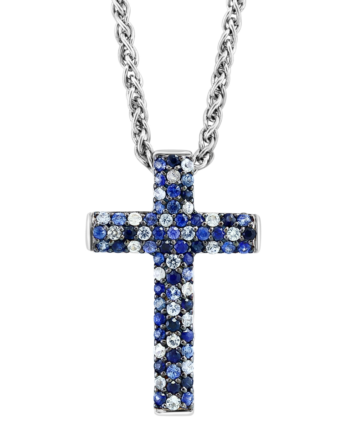 Shop Effy Collection Effy Sapphire Ombre Cross 18" Pendant Necklace (2-1/2 Ct. T.w.) In Sterling Silver