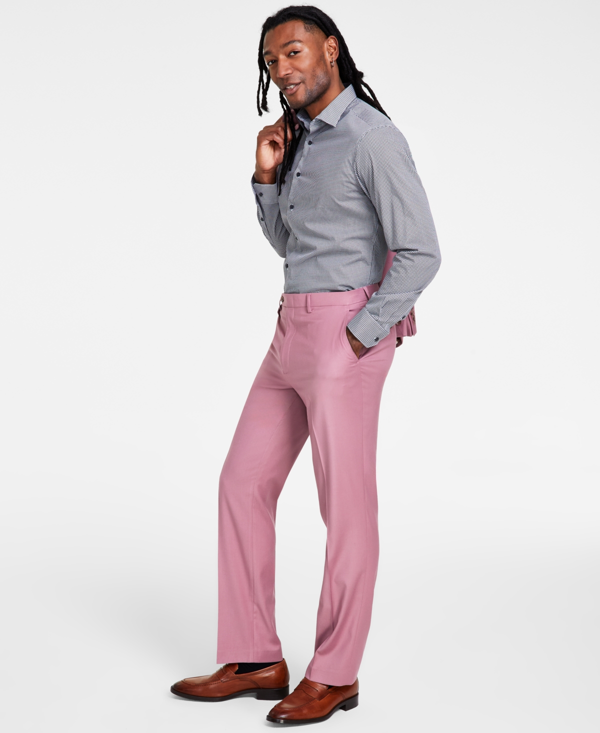 Shop Tayion Collection Men's Classic-fit Solid Suit Pants In Mauve Solid