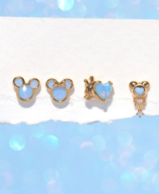 18k Gold-Plated 4-Pc. Set Color Crystal Blue Dream Single Stud Earrings