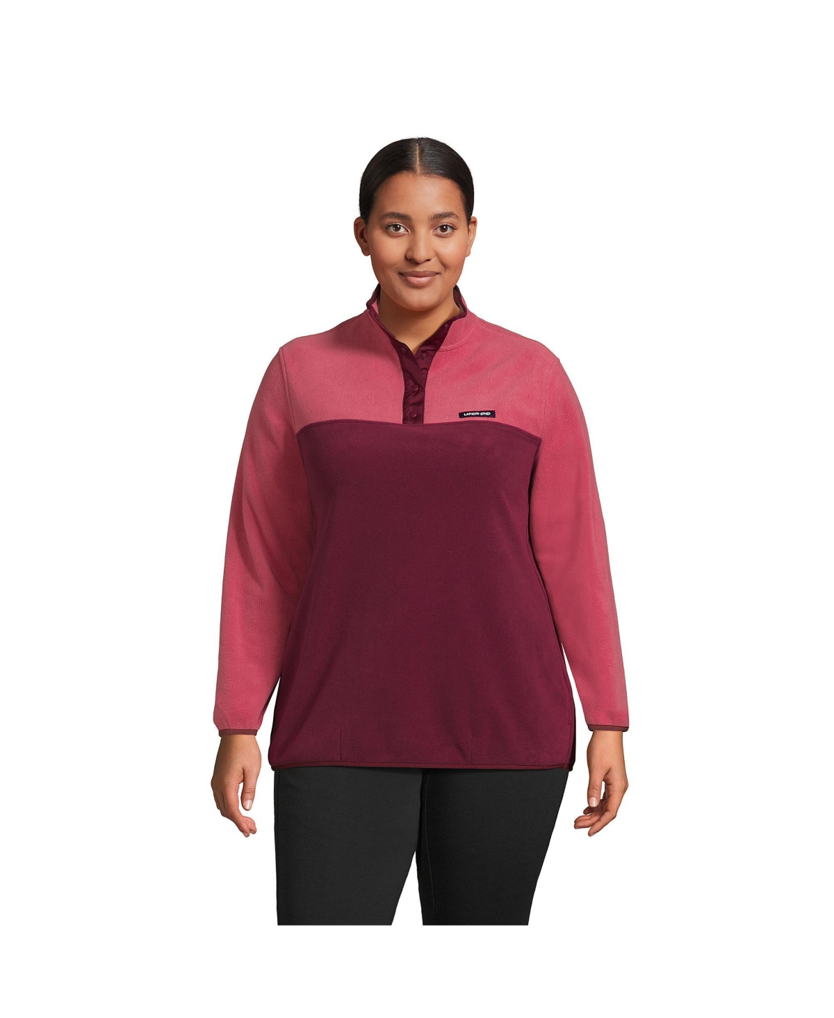 Lands End Women s Plus Size Heritage Fleece Snap Neck Pullover Jacket Smart Closet