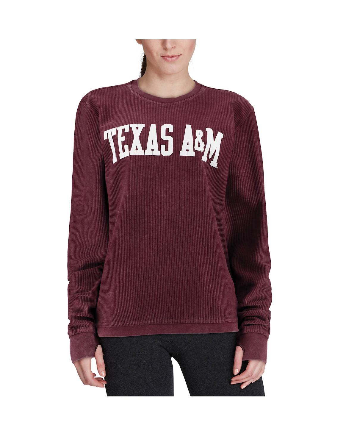 Pressbox Women's  Maroon Distressed Texas A&m Aggies Comfy Cord Vintage-like Wash Basic Arch Pullover In Maroon