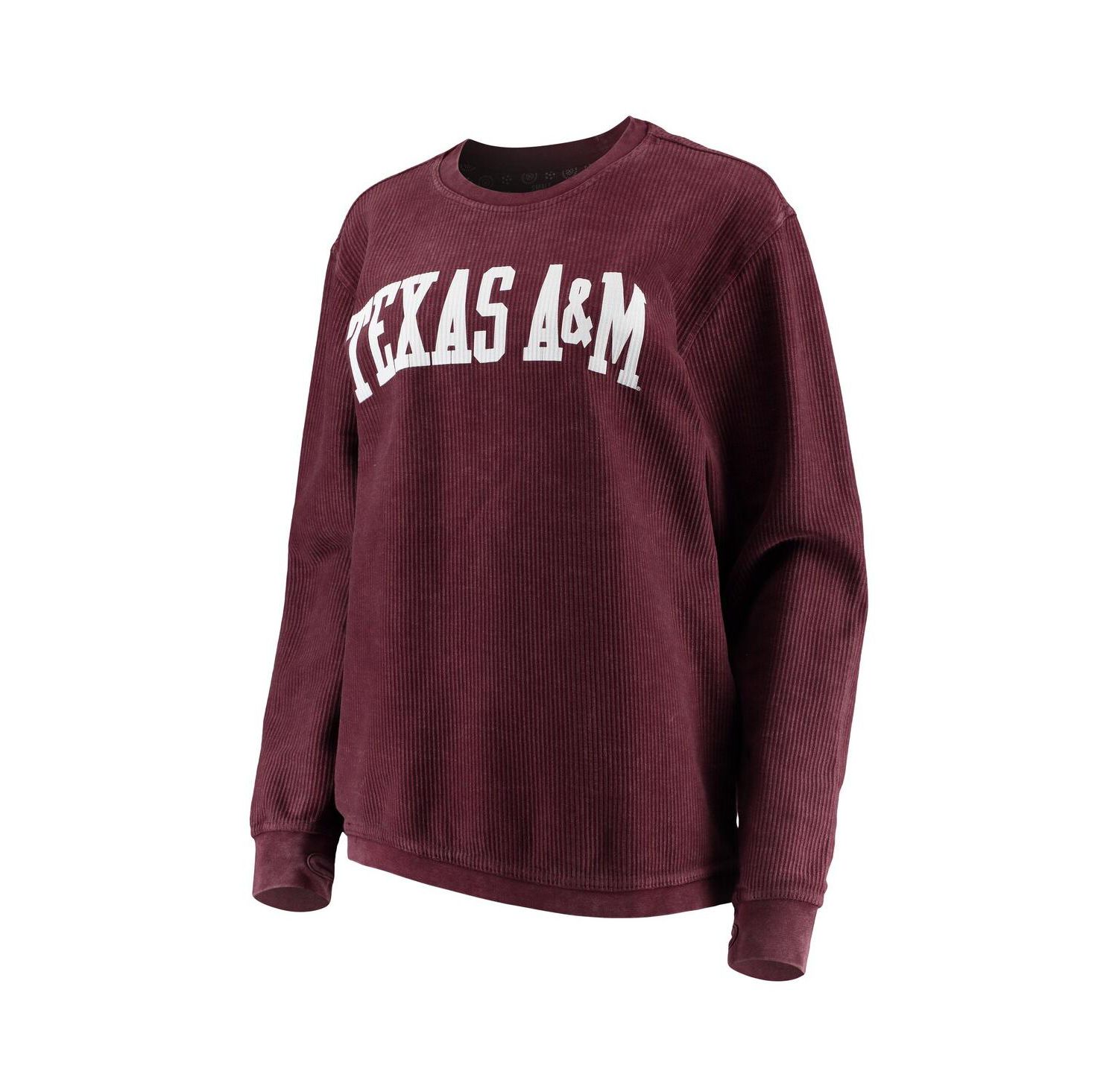 Women's Maroon Distressed Texas A&M Aggies Comfy Cord Vintage-Like Wash Basic Arch Pullover Sweatshirt