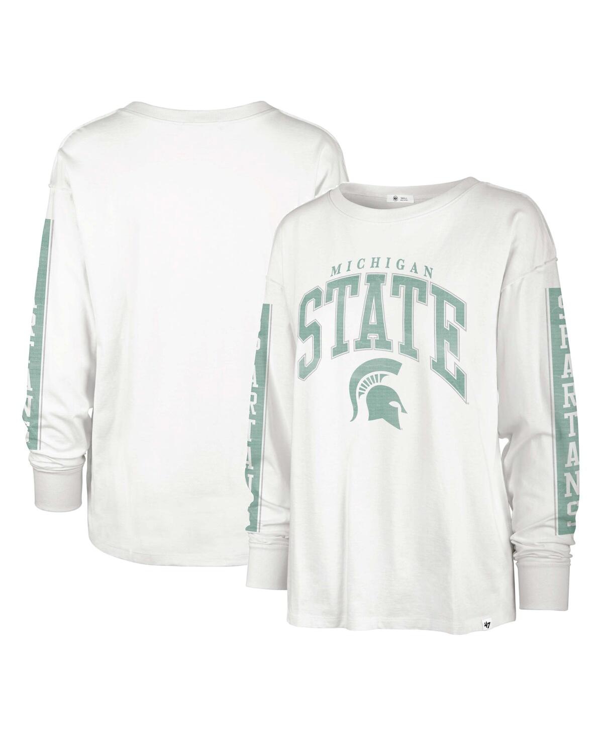 47 Brand Women's ' White Distressed Michigan State Spartans Statement Soa 3-hit Long Sleeve T-shirt