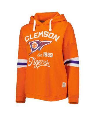 Women's Orange Distressed Clemson Tigers Super Pennant Pullover Hoodie