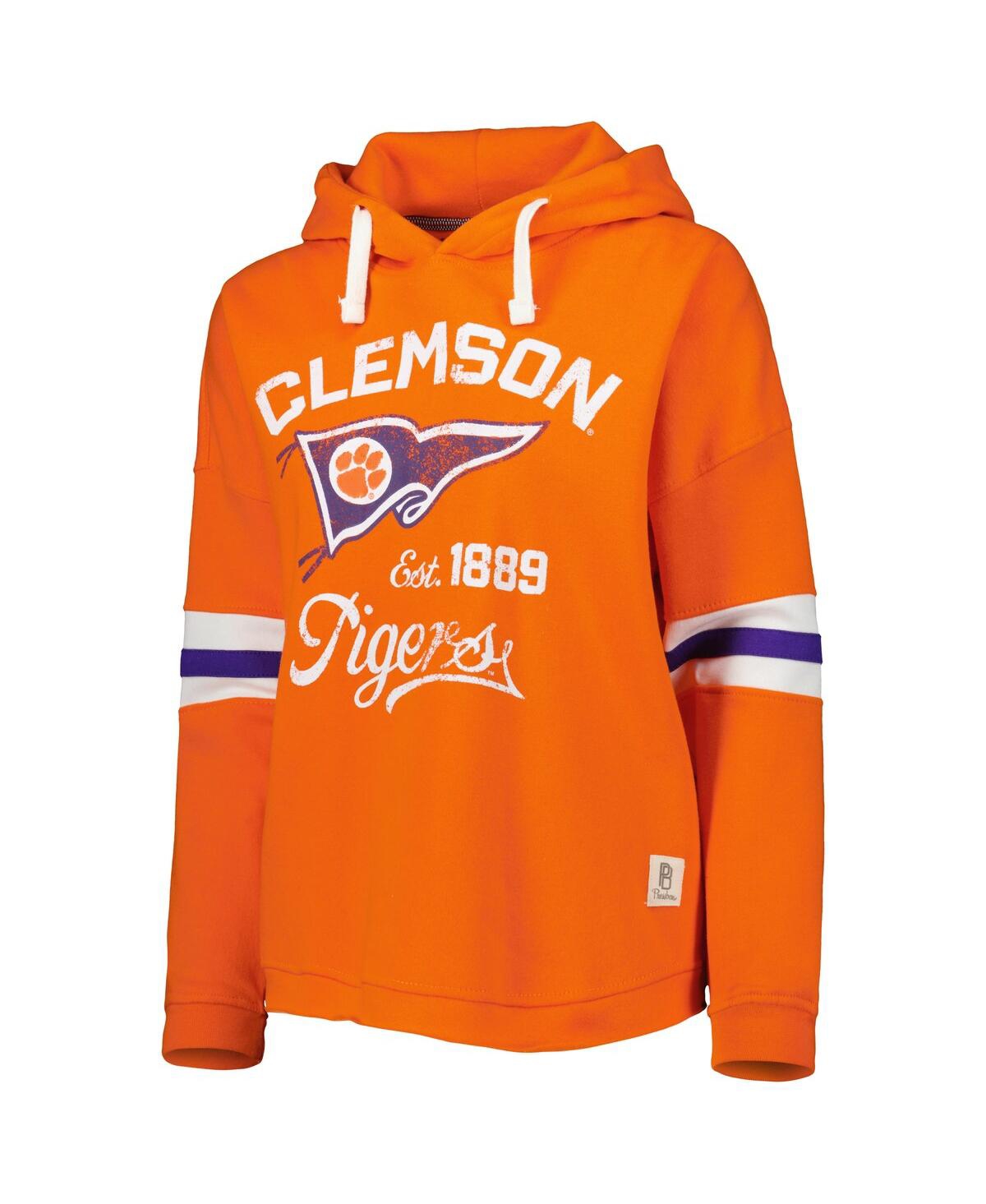 PRESSBOX WOMEN'S PRESSBOX ORANGE DISTRESSED CLEMSON TIGERS SUPER PENNANT PULLOVER HOODIE 