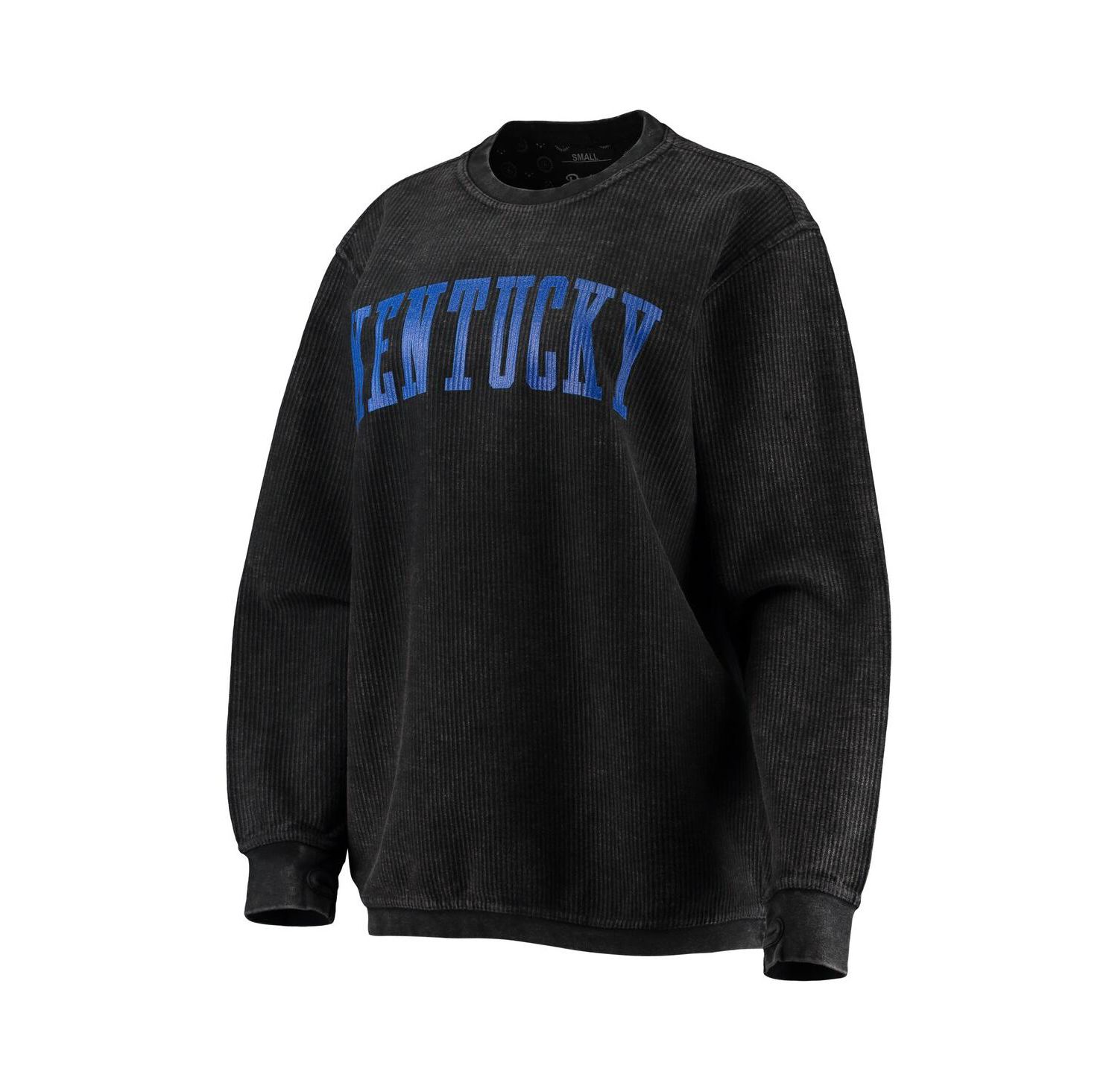 Women's Black Distressed Kentucky Wildcats Comfy Cord Vintage-Like Wash Basic Arch Pullover Sweatshirt