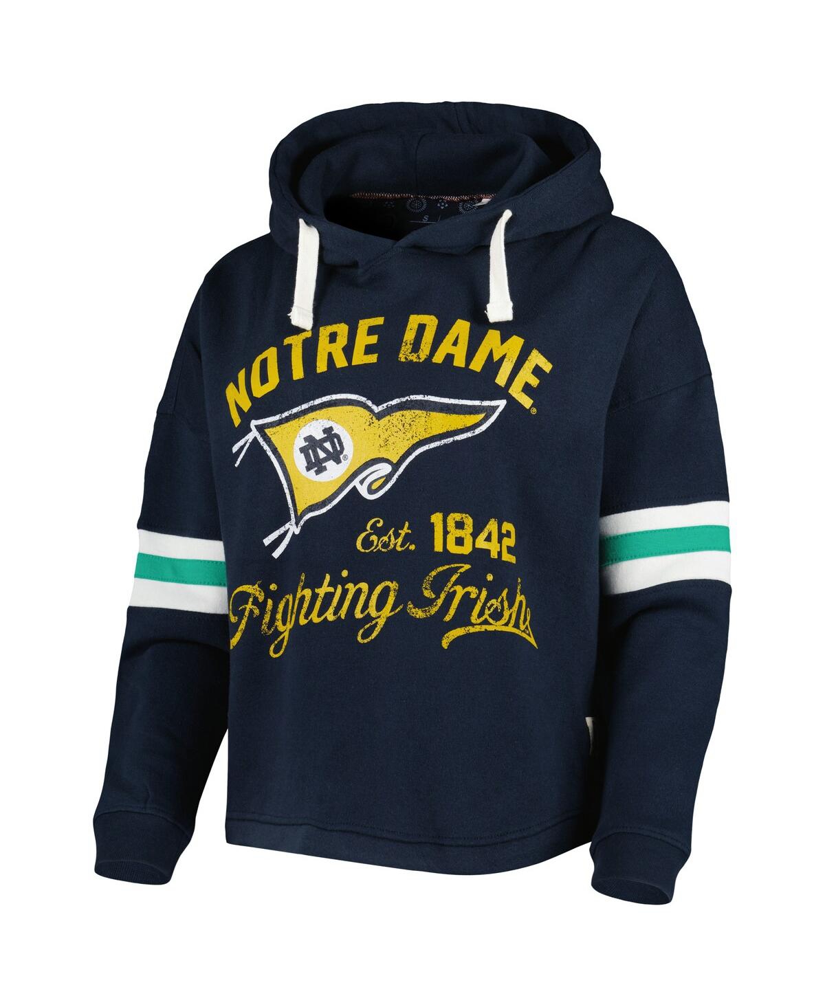 PRESSBOX WOMEN'S PRESSBOX NAVY DISTRESSED NOTRE DAME FIGHTING IRISH SUPER PENNANT PULLOVER HOODIE 