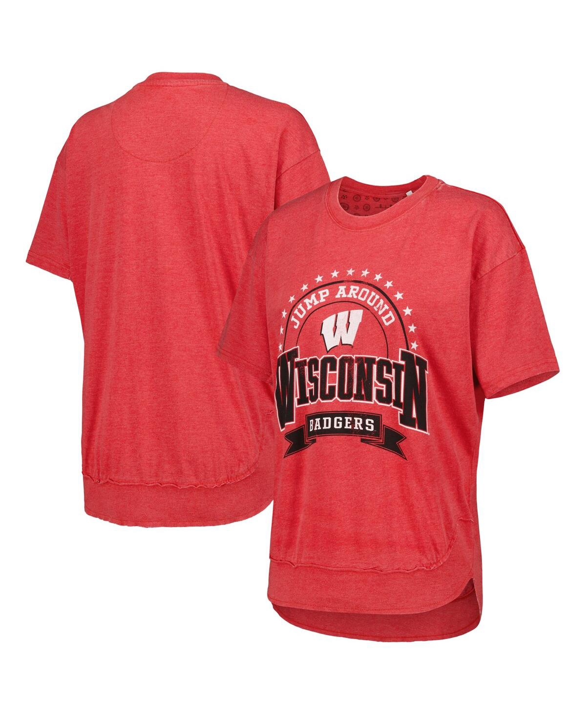 Shop Pressbox Women's  Heather Red Distressed Wisconsin Badgers Vintage-like Wash Poncho Captain T-shirt
