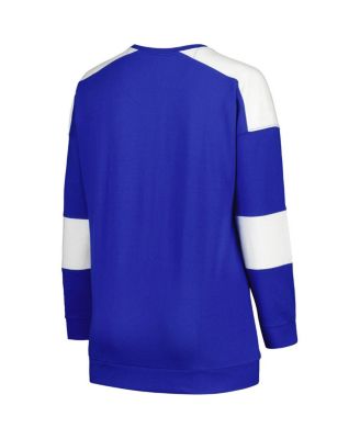 Women's Royal Distressed Florida Gators Plus Size Striped Pullover Sweatshirt