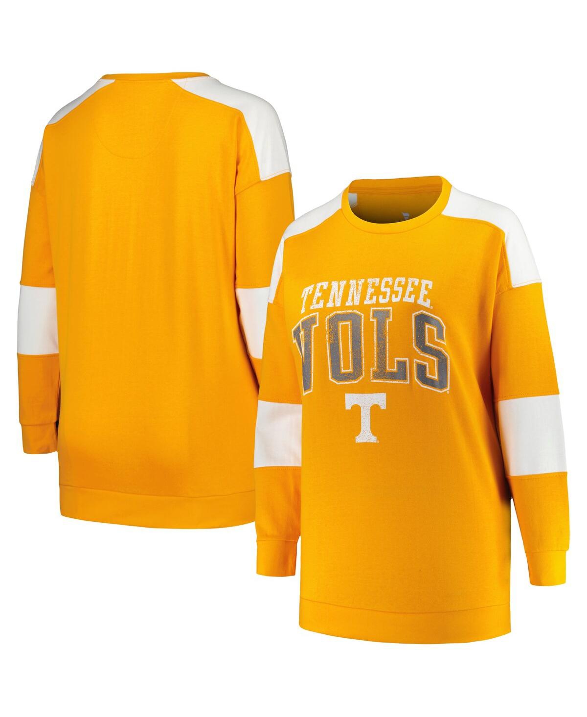Women's Profile Tennessee Orange Distressed Tennessee Volunteers Plus Size Striped Pullover Sweatshirt - Tennessee Orange