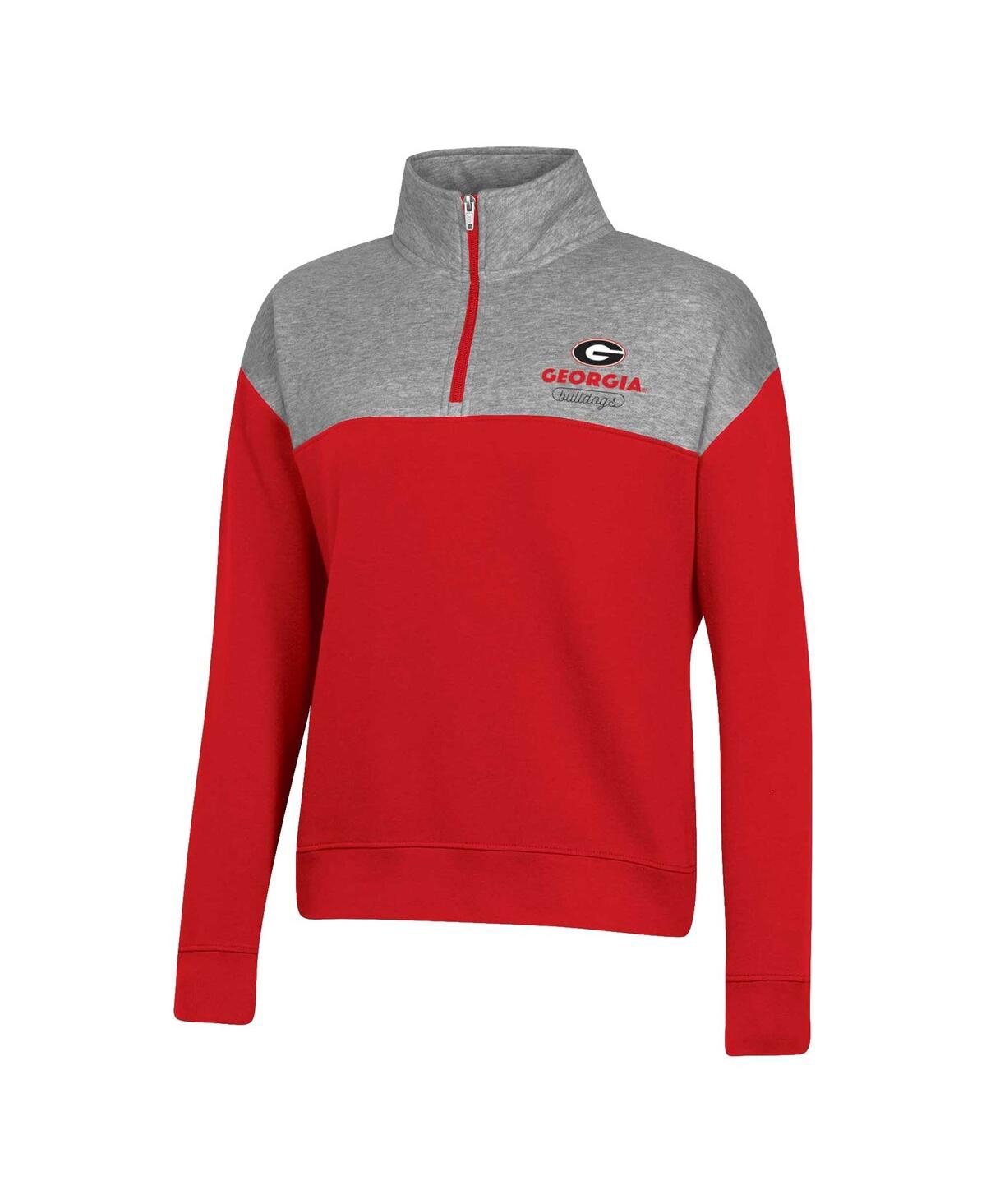 Shop Champion Women's  Red Georgia Bulldogs Color-blocked Quarter-zip Sweatshirt