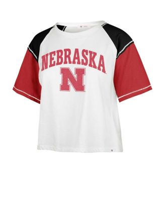 Women's White Distressed Nebraska Huskers Serenity Gia Cropped T-shirt