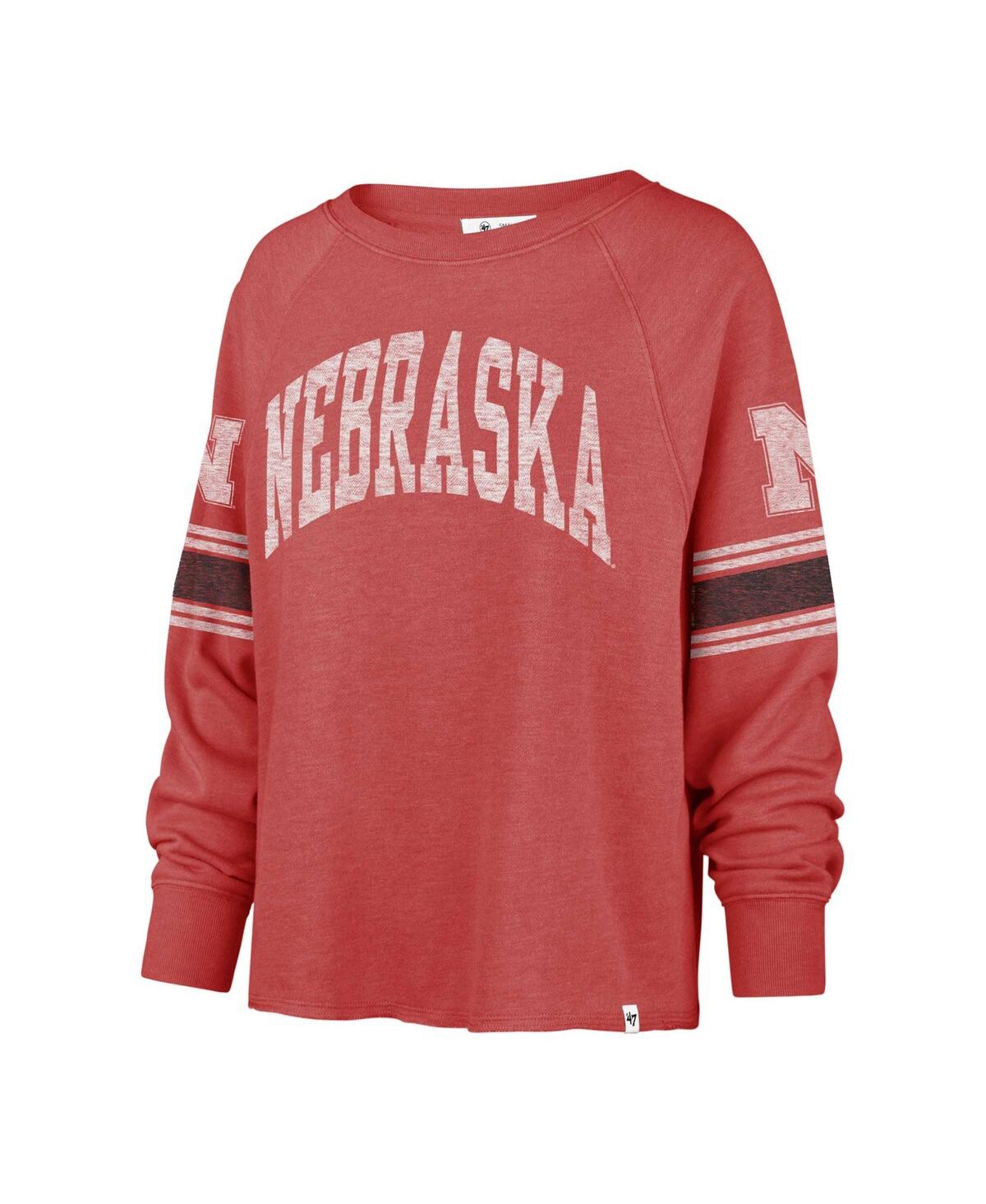 47 BRAND WOMEN'S '47 BRAND SCARLET DISTRESSED NEBRASKA HUSKERS ALLIE MODEST RAGLAN LONG SLEEVE CROPPED T-SHIR 