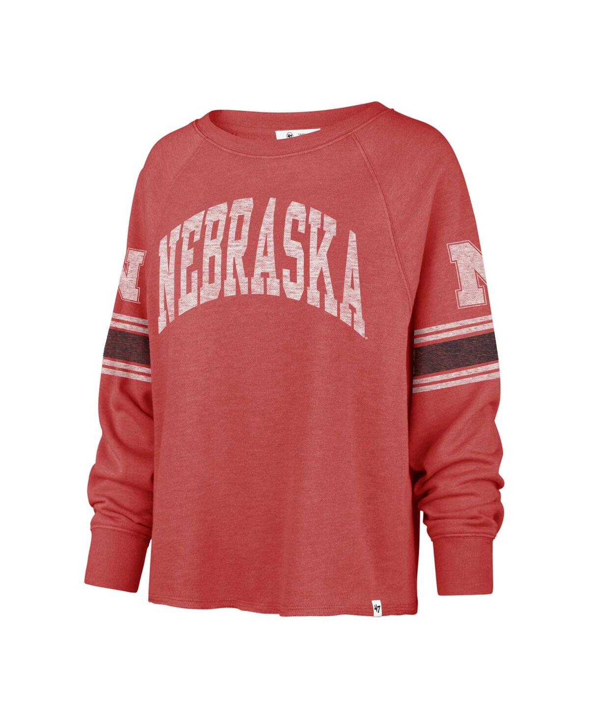 Shop 47 Brand Women's ' Scarlet Distressed Nebraska Huskers Allie Modest Raglan Long Sleeve Cropped T-shir