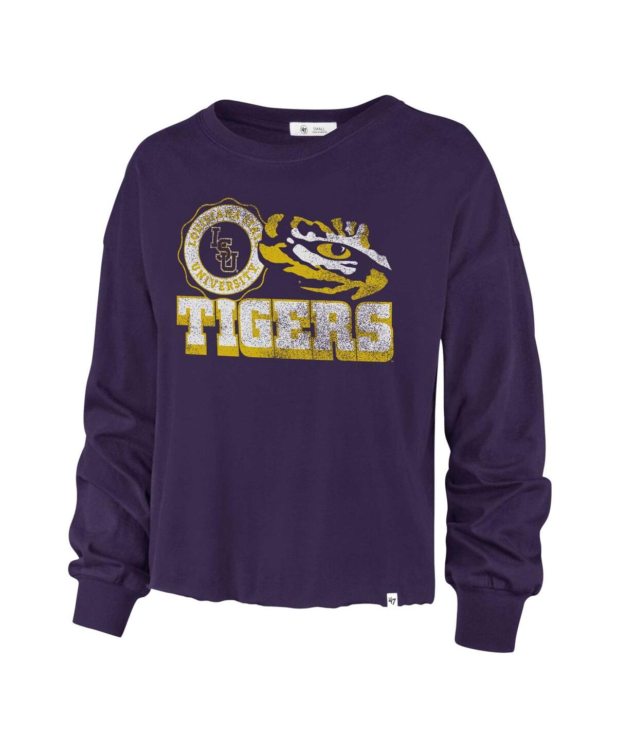 47 BRAND WOMEN'S '47 BRAND PURPLE DISTRESSED LSU TIGERS BOTTOM LINE PARKWAY LONG SLEEVE T-SHIRT 