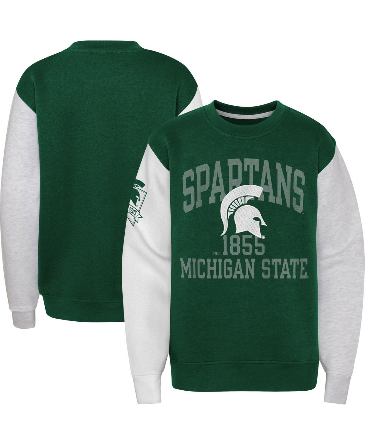 Outerstuff Kids' Big Boys Green Michigan State Spartans Color Block Fleece Pullover Sweatshirt