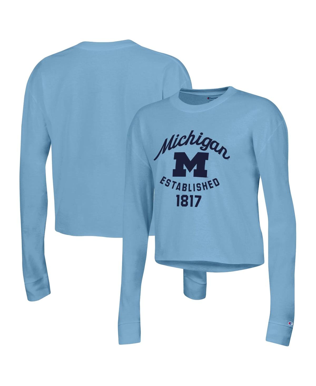Champion Women's  Blue Michigan Wolverines Boyfriend Cropped Long Sleeve T-shirt