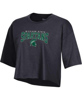 Women's Heather Charcoal Michigan State Spartans Boyfriend Cropped T-shirt