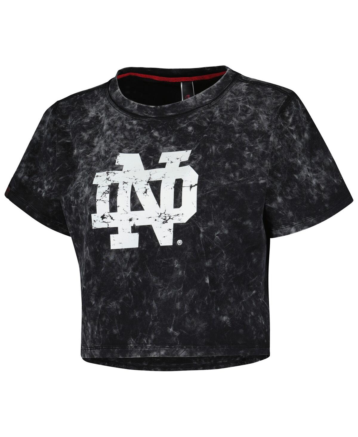 Shop Kadyluxe Women's Black Distressed Notre Dame Fighting Irish Vintage-like Wash Milky Silk Cropped T-shirt